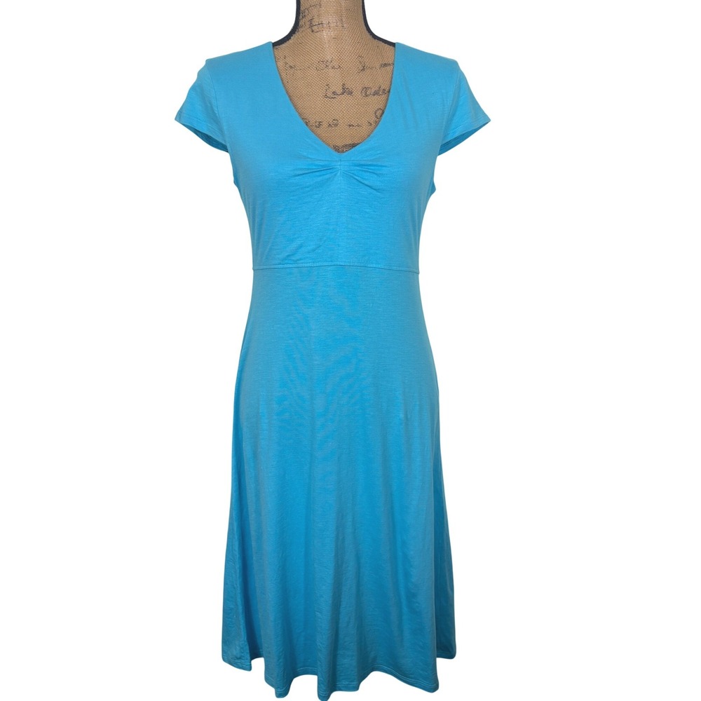 Toad&Co Rosemarie Athleisure Dress Blue Organic Cotton Tencel Blend Size Small